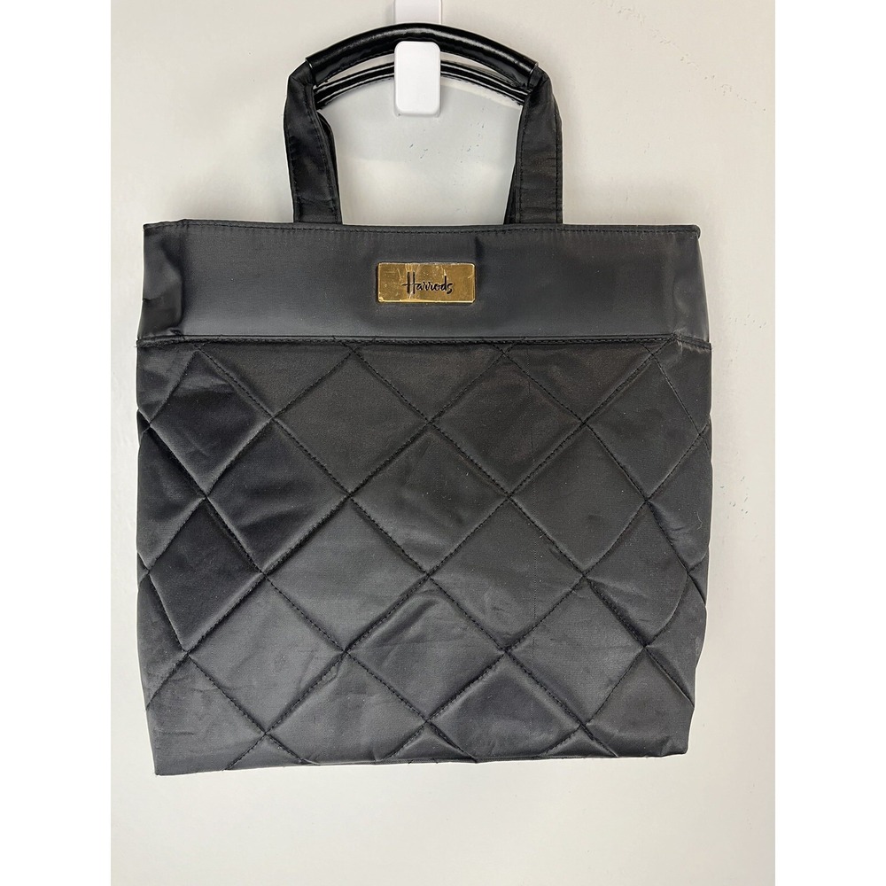 Harrod's Black Quilted Fabric Handbag Purse NWOT Black 10.5"x12"